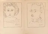 Portrait double de Julius et Ethel Rosenberg by Pablo Picasso, 1953, Lithographie en noir et blanc sur papier dépliant, sold Nov 2024