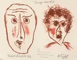 Visages sacrifiés by André Verdet, 2000, Lithographie à double face en couleurs sur papier, sold Nov 2024