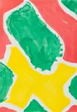 Composition abstraite en vert, rouge et jaune by Claude Viallat, Lithographie en couleurs sur papier, sold Nov 2024