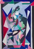Composition à la mandoline by Michel Moreno, 1989, Crayon et gouache sur carton, sold Nov 2024