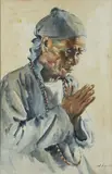 Portrait d'homme chinois en prière by Alexandre Bailly, Aquarelle sur papier encadrée, sold Oct 2024