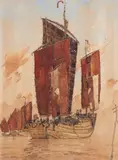 Médecin militaire maritime de 2nde classe et artiste peintre de l'École française des peintres voyageurs. Les jonques by Frederic Bernelle, Aquarelle encadrée, sold Oct 2024