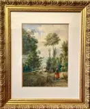 Jeunes filles au bois by Ernest-Joseph Angelon Girard, Aquarelle sur papier encadrée, sold Jul 2024