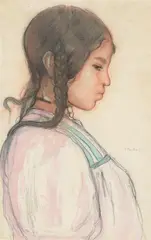 Jeune fille de profil by Jean Bouchaud, Aquarelle, gouache et mine de plomb sur papier encadré signé à droite, sold Jun 2024