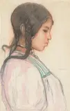 Jeune fille de profil by Jean Bouchaud, Aquarelle, gouache et mine de plomb sur papier encadré signé à droite, sold Jun 2024