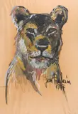 Portrait de lionne - 1947 by Jean Poulain, Gouache sur papier, sold Jun 2024