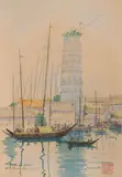 Ville de Wuhu sur le fleuve bleu - Chine by Joseph Ruedolf, Aquarelle sur papier encadrée, sold Jun 2024