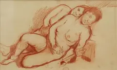 Fumeuses d'opium by Jean Bouchaud, Sanguine sur papier encadrée, sold Jun 2024