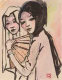 Deux jeunes femmes vietnamiennes by Marcel Bernanose, Crayon, encre de chine et aquarelle, sold Apr 2024