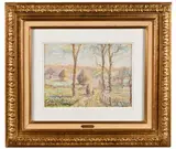 Mère et enfant sur la route, meules de foin au loin by Paul-Émile Pissarro, Pastel sur papier vergé Signé 'Paulémile - Pissarro -' (en bas à gauche), sold Jun 2026