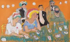 Les joueurs de poker, circa 1960 by Fikret Mualla Saygı, Gouache sur papier Signée en bas à gauche Sujet :, sold Jun 2026