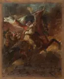 Esquisse pour l'Officier de chasseurs à cheval de la Garde impériale, chargeant ; au verso une copie d'après la Descente de croix de Jouvenet by Théodore Géricault, Toile double-face, sans châssis, sold Jun 2026