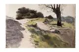 Paysage de colline by Gaston Redon, Aquarelle signé en bas à droite H_21 cm L_32,5 cm, sold Dec 2024