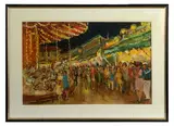 Scène de fête foraine by Maurice Montet, Gouache sur papier signé en bas à droite H_31 cm L_49,5 cm, sold Dec 2024