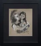 Couple s'enlaçant by Yves Saint Laurent, Crayon, aquarelle et gouache sur papier Signé en bas à droite "Y, sold Nov 2024