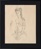 Portrait de femme à l'oiseau by Yves Saint Laurent, Crayon sur papier Signé en bas à droite "Y Mathieu St Laurent, sold Nov 2024