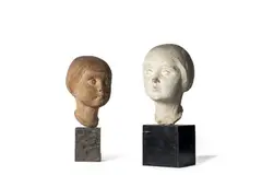 Têtes de jeunes filles by Georges Jeanclos, Terre cuite et son moule Signées H_45 cm L_20 cm P_19 cm H_43 L_15 cm P_18 cm Légers craqu, sold Oct 2024