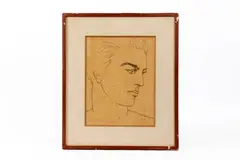 Portrait d'André Breton by Valentine Hugo, Crayon sur papier brun Contresigné et titré au crayon au revers H_, sold Oct 2024