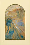 Amoureux effrayés par des arbres grimaçant by Georges de Feure, Gouache et aquarelle à vue arrondie dans sa partie supérieure, sold Jul 2025