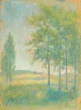 Les grands arbres by Achille Laugé, Pastel sur papier marouflé sur toile, sold Jul 2025