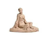 Femme au miroir by Alfred Janniot, Épreuve en terre cuite modelée sur une terrasse ovalisé (petits éclats en bordure, fissure, sold Jun 2025