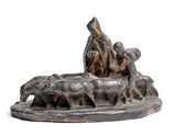 Le troupeau » ou « L'escamot », modèle créé circa 1905 by Gustave Violet, 2006, Épreuve en terre cuite à patine noire sur terrasse à corps libre, sold Jun 2025