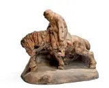 Le Docteur à cheval » ou « Traspassant la Serra », modèle créé en 1914 by Gustave Violet, Épreuve en terre cuite à patine noire (petits éclats et usures à la patine), sold Jun 2025