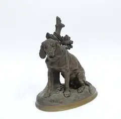 Chien limier attaché au pied d'un tronc by Joseph Chemin, Bronze à patine brune Signé sur la terrasse, sold Jun 2026