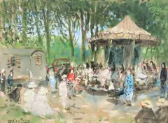 La fête foraine by Pierre Eugène Montézin, Gouache sur papier signée en bas à gauche, sold Dec 2023