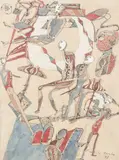 Composition au cinq personnages by Michèle Burles, 1978, Collage sur papier, sold Dec 2023
