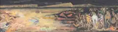 La bataille des sables by Jean Bertholle, 1992, Gouache sur carton signée et datée en bas à gauche, sold Dec 2023