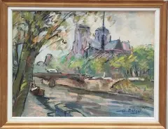 Vue de la seine et Notre-Dame à Paris by Robert Le Berger, Pastel signée et datée en bas à droite, sold Jun 2023
