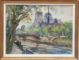 Vue de la seine et Notre-Dame à Paris by Robert Le Berger, Pastel signée et datée en bas à droite, sold Jun 2023