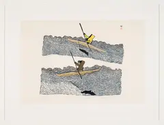 The Kayak Hunters (#0393) by Pitseolak Ashoona, stonecut and stencil on paper, sold Jun 2026