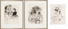 Three Works: Bayly offered the Governorship of Rupertsland / Keeping Warm, Mountie & Horse in HBC Store / Selkirk (0254, 0463, 0275) by Ronald Searle, ink on paper, sold Jun 2026
