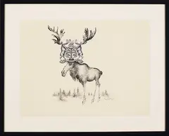 Moose with Coat of Arms (#216) by Ronald Searle, ink and collage on paper, sold Jun 2026