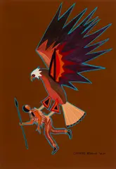 Thunderbird Carrying off Man, Island Lake (#0623) by Jackson Beardy, 1967, tempera on paper, sold Mar 2026
