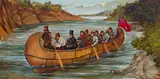 Untitled (Governor Simpson Travelling by Canoe) (#0448) by Kuba Bryzgalski, oil on canvas, sold Mar 2026