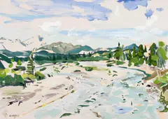 Kananaskis Campground (#00817) by Ken Christopher, 1981, acrylic on canvas, sold Feb 2026
