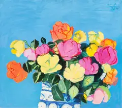 Rosen“. 1973/76/78 by Dietmar Lemcke, Öl auf Leinwand, sold Aug 2023