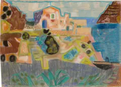 Sant' Angelo auf Ischia by Ida Kerkovius, 1955, Pastellkreide auf elfenbeinfarbenem Papier, sold Mar 2026