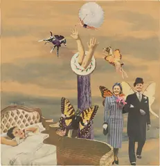 Fliegende Traumwelt by Herbert Behrens-Hangeler, Um 1950, Collage über Gouache auf Papier, auf Karton aufgezogen, sold Dec 2018