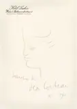 Tête de profil (Hotel Sacher / Les monstres sacrés). 1952 / Nach 1940 by Jean Cocteau, 2 Zeichnungen: Farbstift auf Briefpapier des Hotels Sacher bzw. dem Schmucktitel des Buchs: Les monstres sacrés von Jean, sold Jun 2021