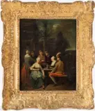 L'Heure du thé by Jan Baptist Lambrechts, Huile sur toile Étiquette sur le cadre "Miss Croly", sold Jul 2025