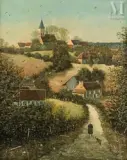 Le chemin du village by Michel Beszie, Huile sur isorel, sold Jul 2025