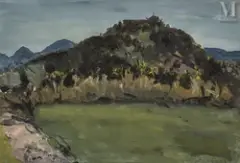 Les montagnes à Abano by Dimitri Bouchène, Gouache sur papier, sold Jul 2025