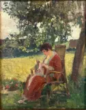 Femme à la couture sous un arbre by Blanche-Augustine Camus, Huile sur toile d'origine, sold Jul 2025