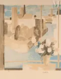 Bouquet de fleurs et église by Bernard Cathelin, Lithographie en couleurs, sold Jul 2025
