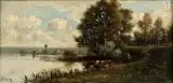 Les deux vaches en bord de lac by Julien Féron, Huile sur toile, sold Jul 2025