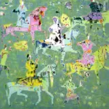 Yellow Pink Hunt Green by Reza Derakshani, Huile et technique mixte sur toile, sold Jun 2025